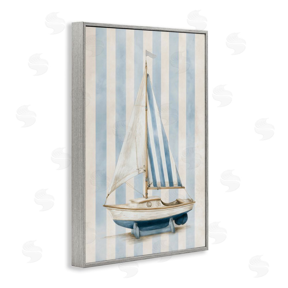Petal Prints Design Seaside Stripes Sailboat Gray Framed Giclee Wall Art Print