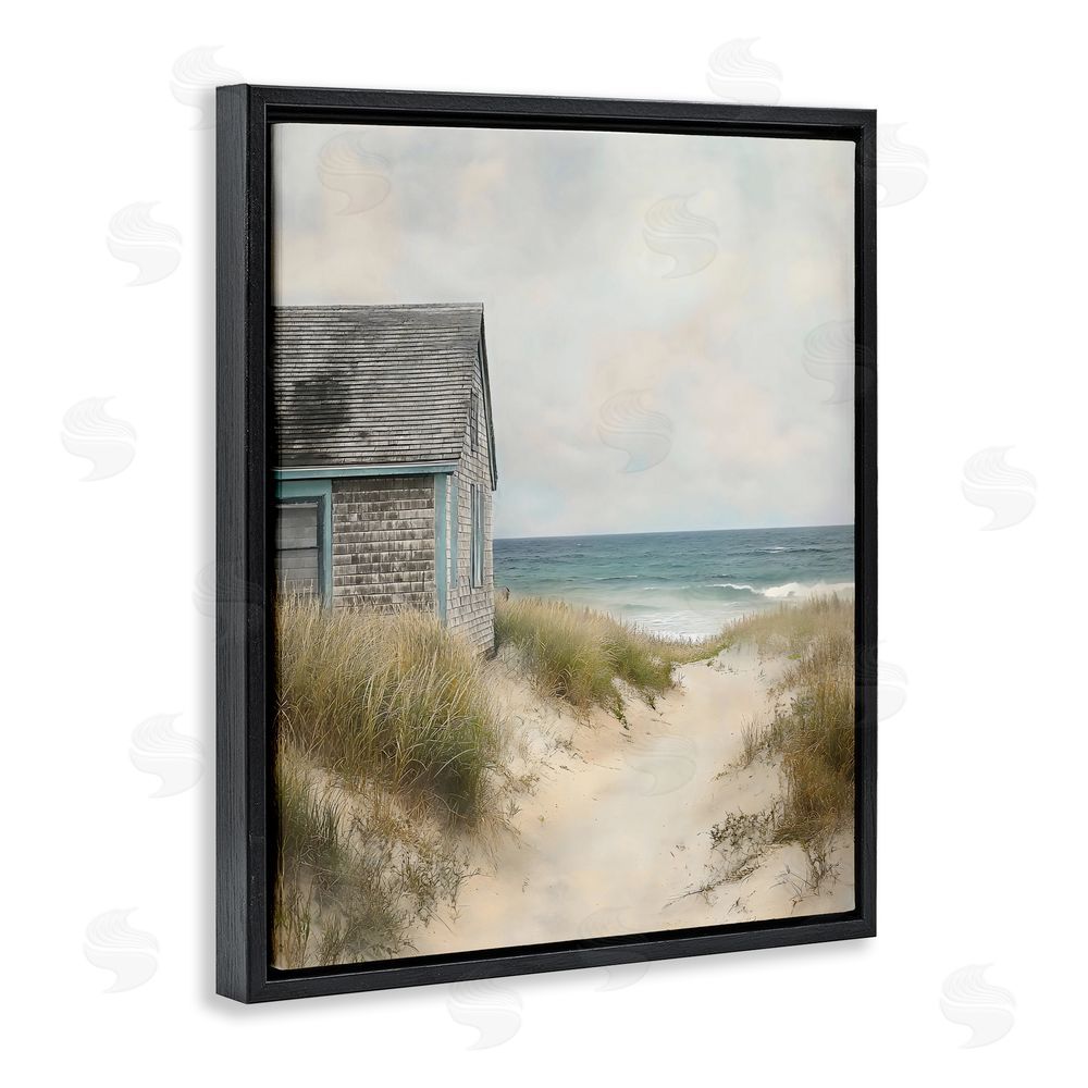 Creative Studio Oceanfront Cottage on Dune Path Black Floating Framed Canvas Wall Art