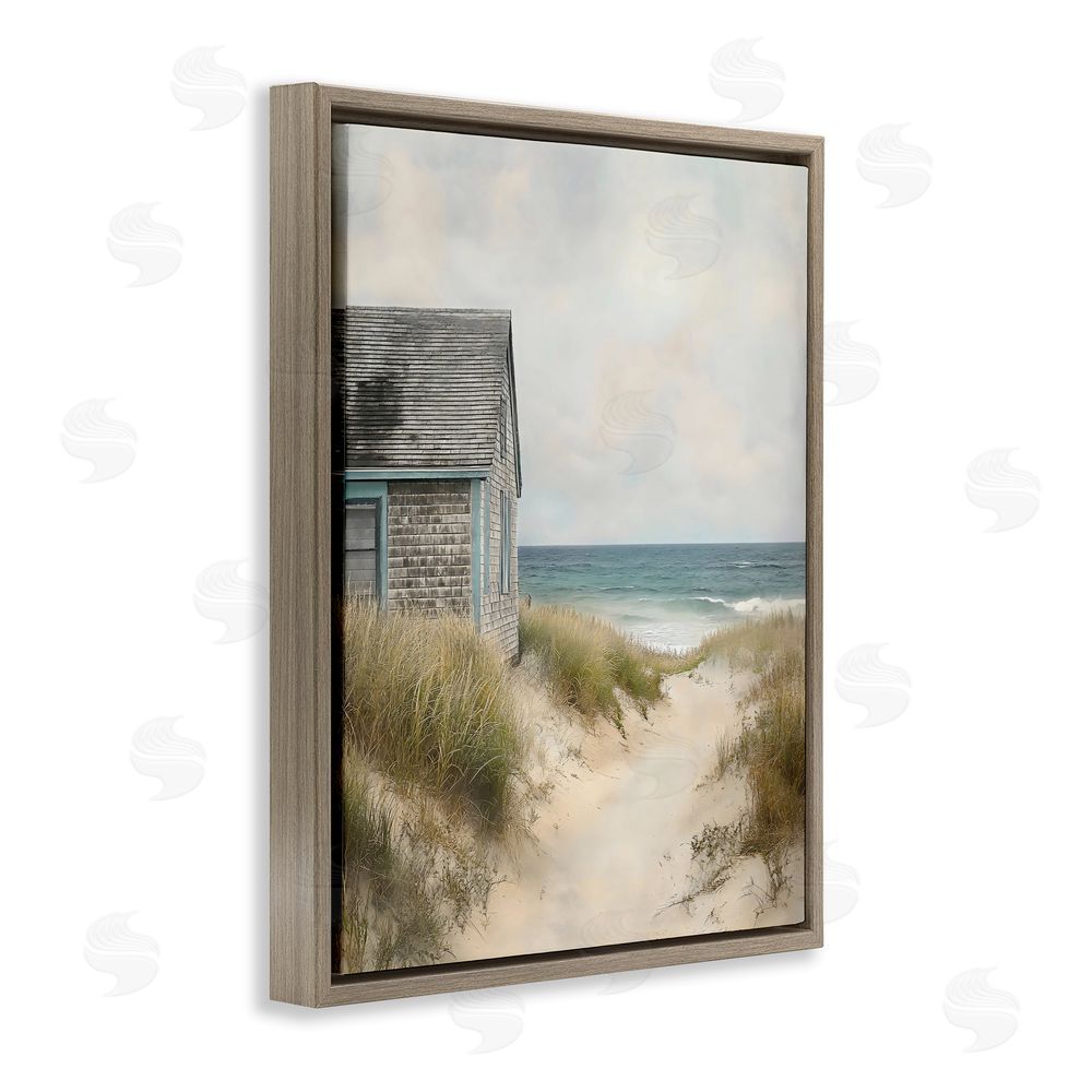 Creative Studio Oceanfront Cottage on Dune Path Brown Floating Framed Canvas Wall Art