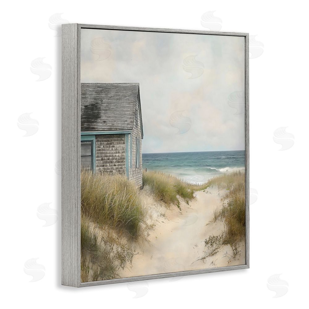 Creative Studio Oceanfront Cottage on Dune Path Gray Framed Giclee Wall Art