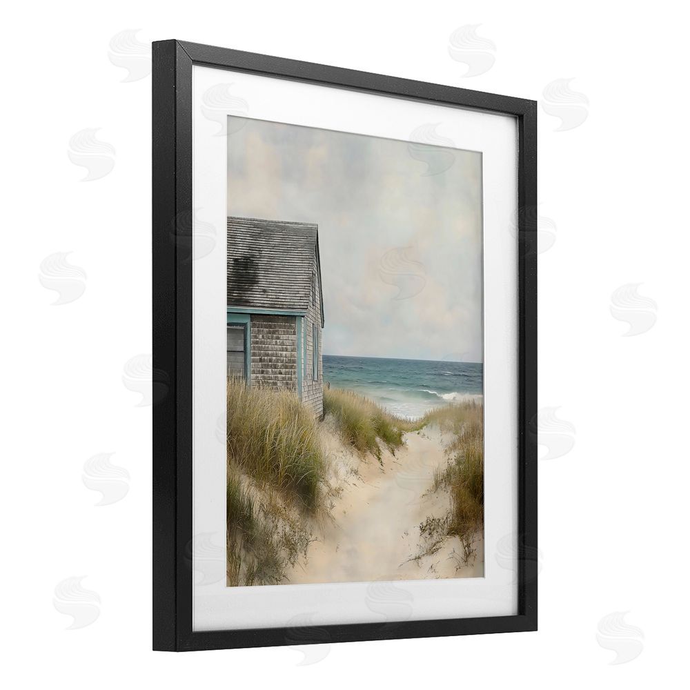 Creative Studio Oceanfront Cottage on Dune Path Black Framed Print Under Glass Wall Art
