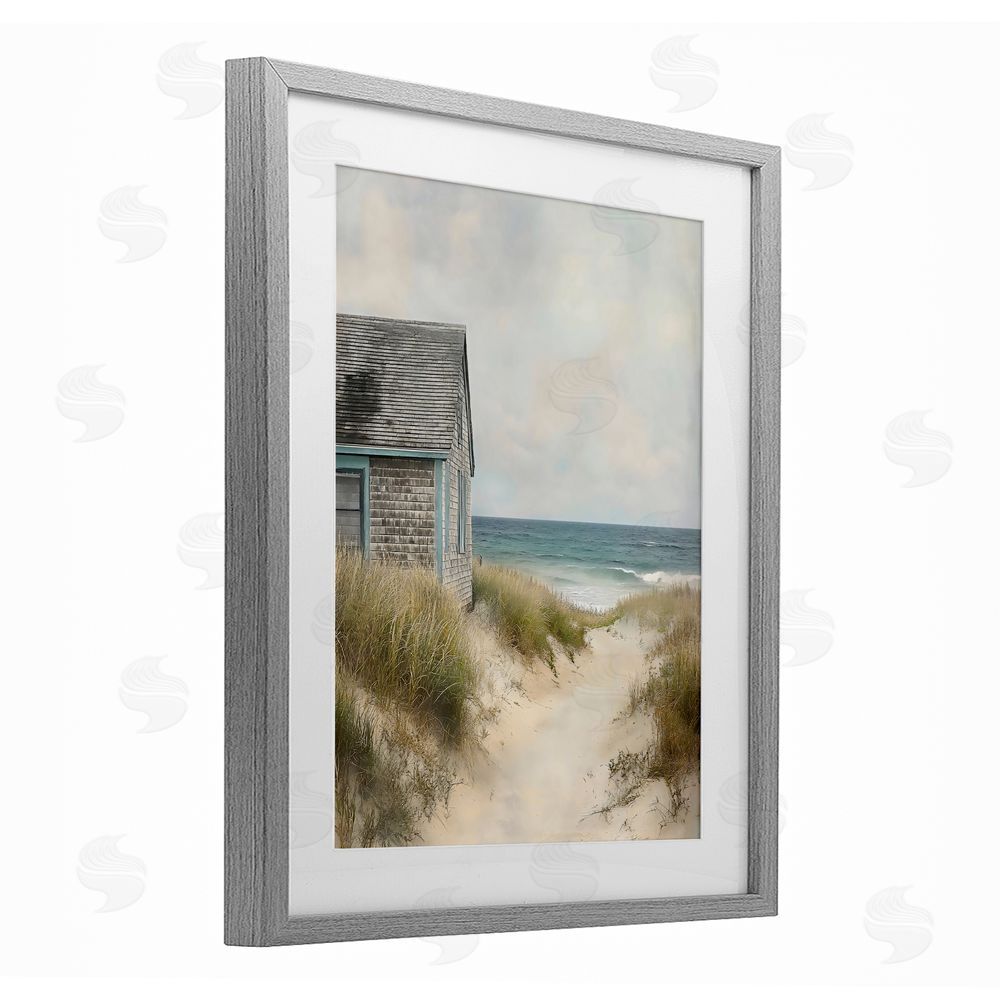 Creative Studio Oceanfront Cottage on Dune Path Gray Framed Print Under Glass Wall Art