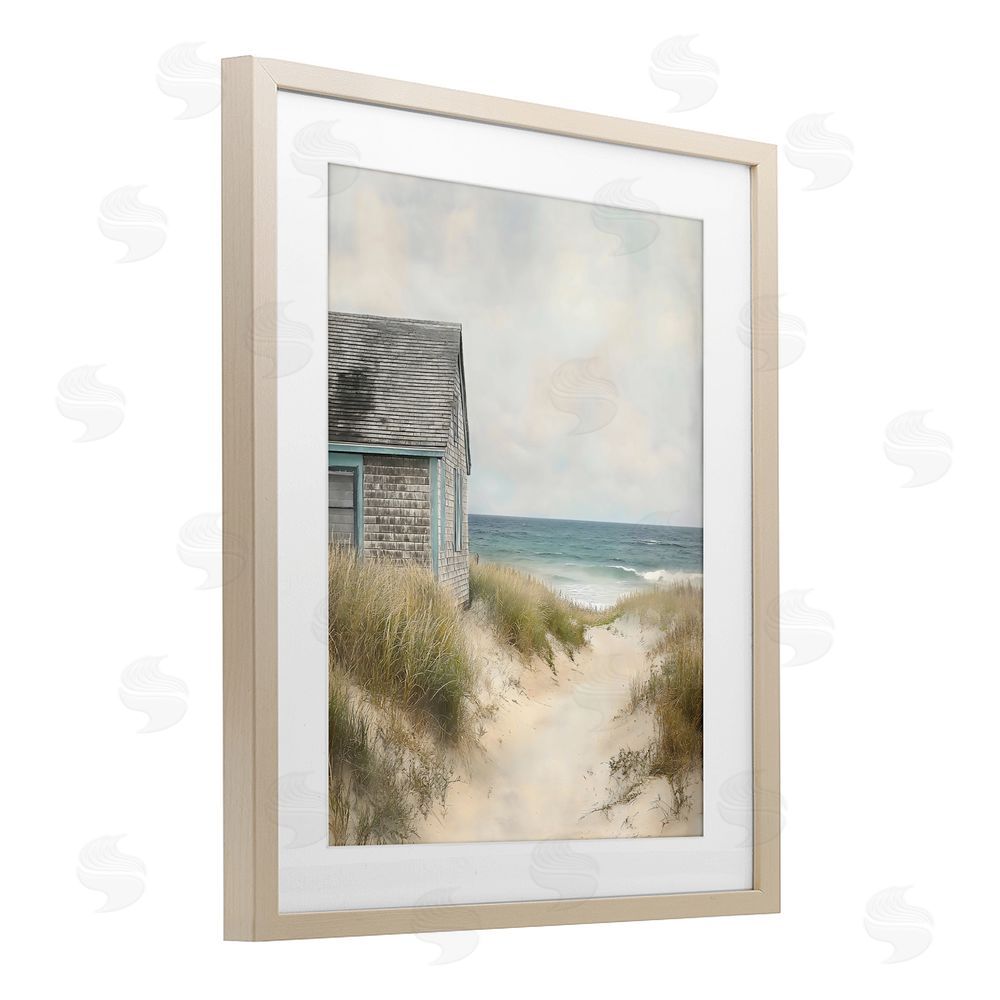 Creative Studio Oceanfront Cottage on Dune Path Brown Framed Print Under Glass Wall Art