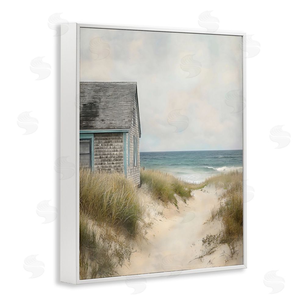 Creative Studio Oceanfront Cottage on Dune Path White Framed Giclee Wall Art