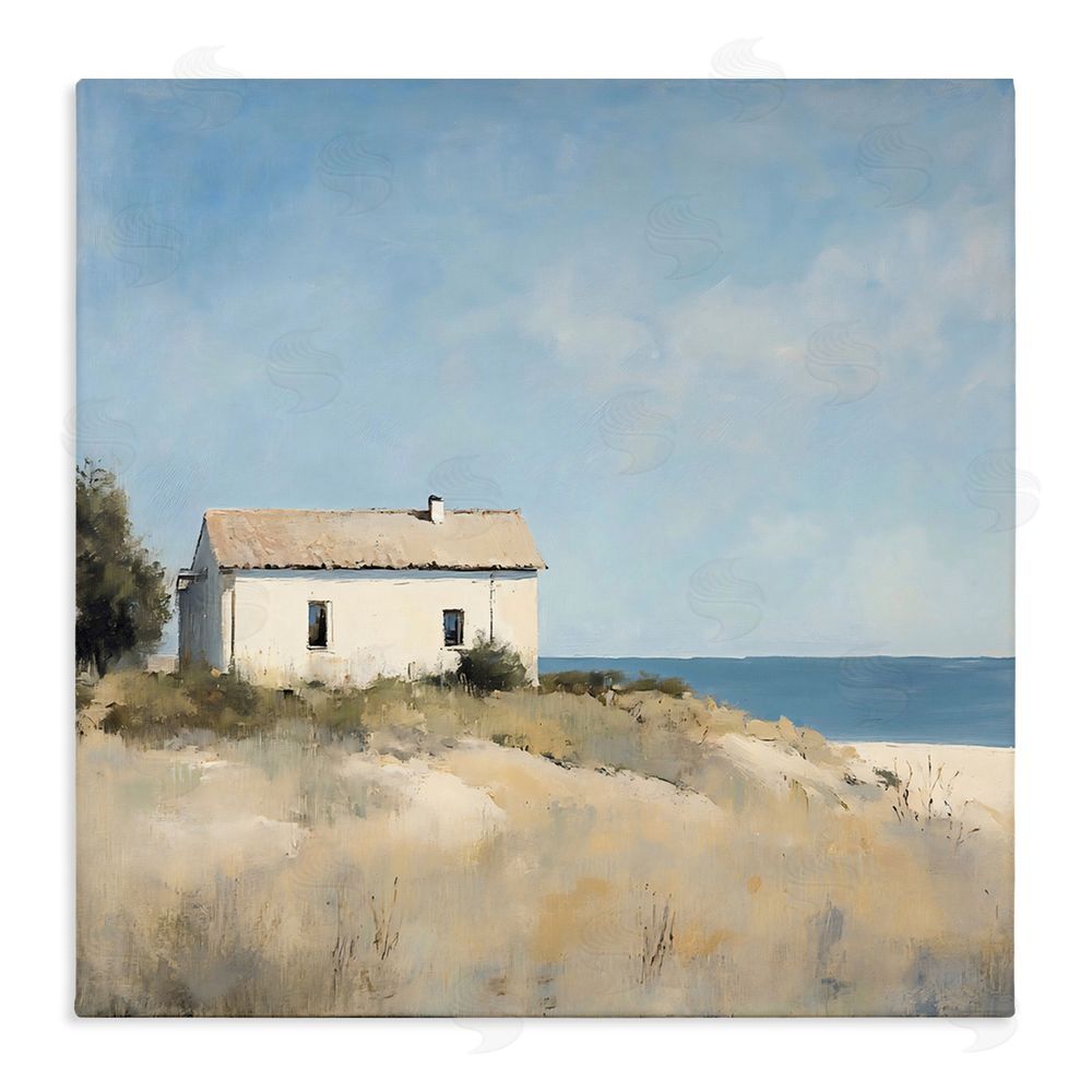 Creative Studio Simple Beach House on Dunes Stretched Canvas Wall Art Print