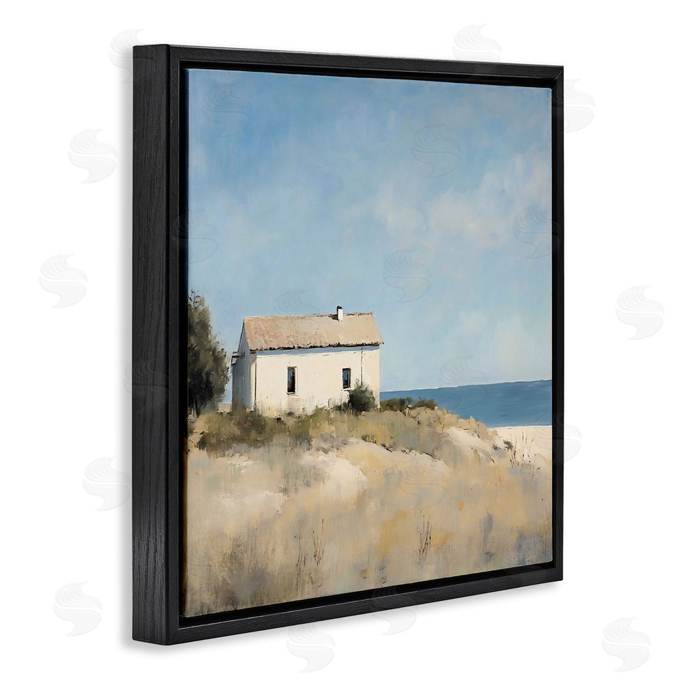 Creative Studio Simple Beach House on Dunes Black Floating Framed Canvas Wall Art Print