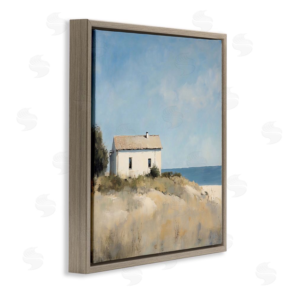 Creative Studio Simple Beach House on Dunes Brown Floating Framed Canvas Wall Art Print