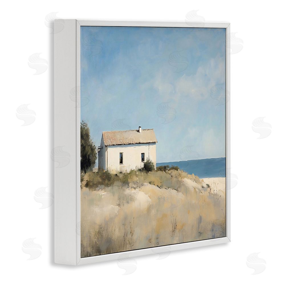 Creative Studio Simple Beach House on Dunes White Framed Giclee Wall Art Print