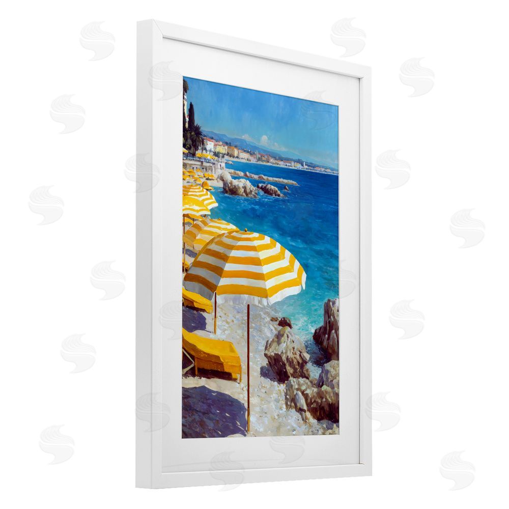 Petal Prints Design Sunshine on the Shore White Framed Print Under Glass with White Mat Wall Art