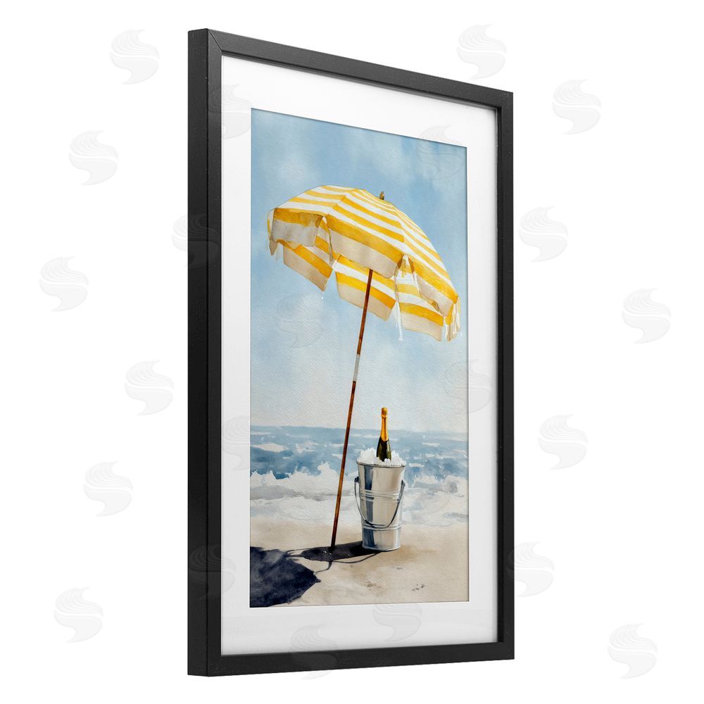 Petal Prints Design Sunshine Celebration at Seaside Black Framed Print Under Glass with White Mat Wall Art