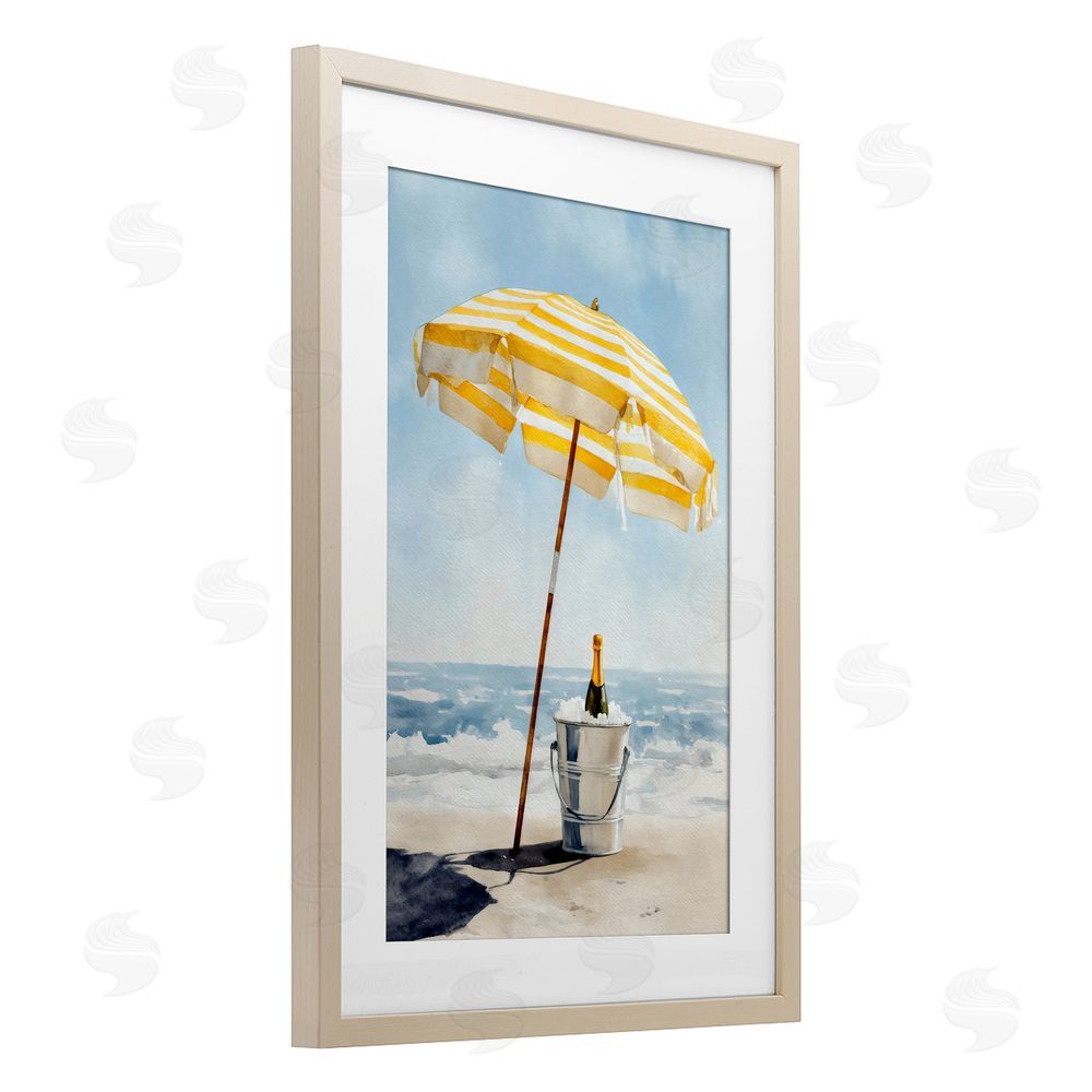 Petal Prints Design Sunshine Celebration at Seaside Brown Framed Print Under Glass with White Mat Wall Art