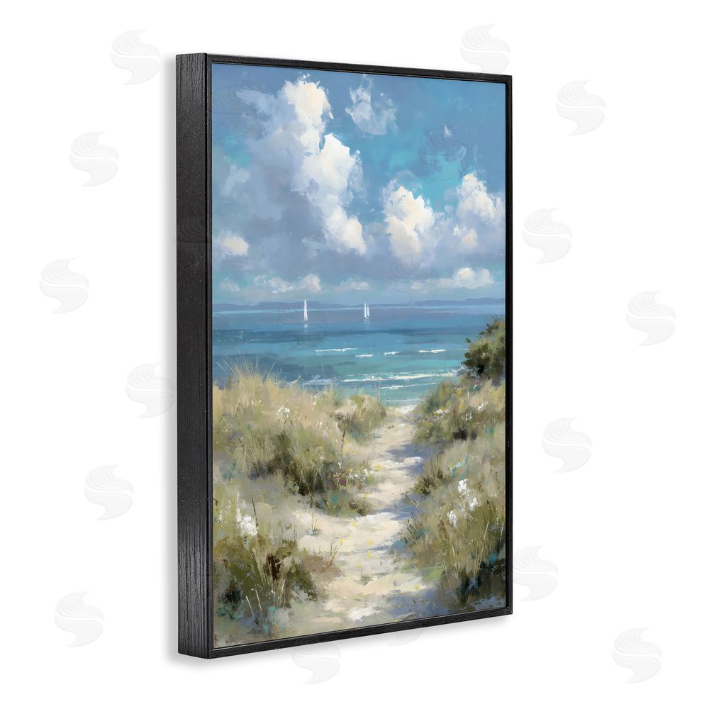 Petal Prints Design Impressionist Clouds over Beach Path Black Framed Giclee Wall Art