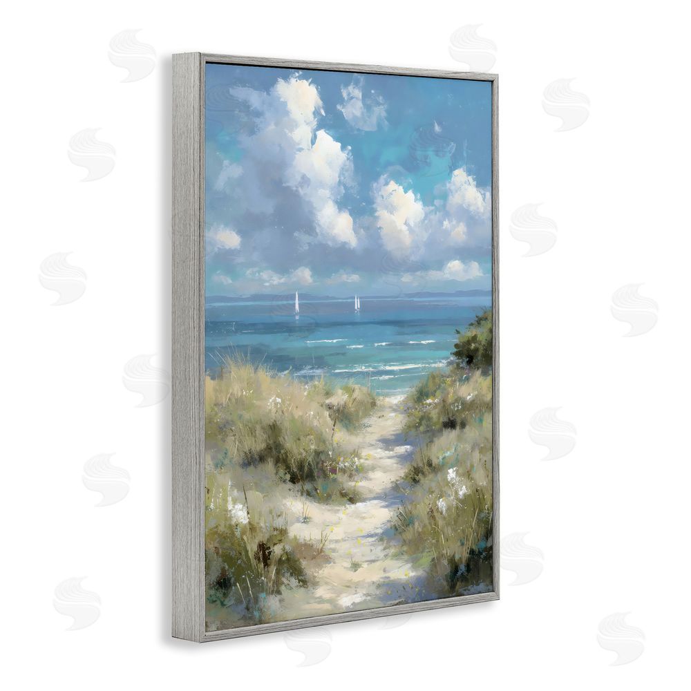 Petal Prints Design Impressionist Clouds over Beach Path Gray Framed Giclee Wall Art