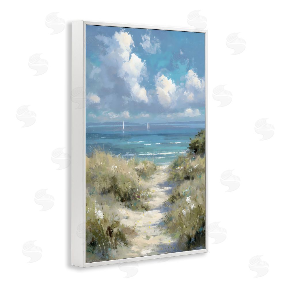 Petal Prints Design Impressionist Clouds over Beach Path White Framed Giclee Wall Art