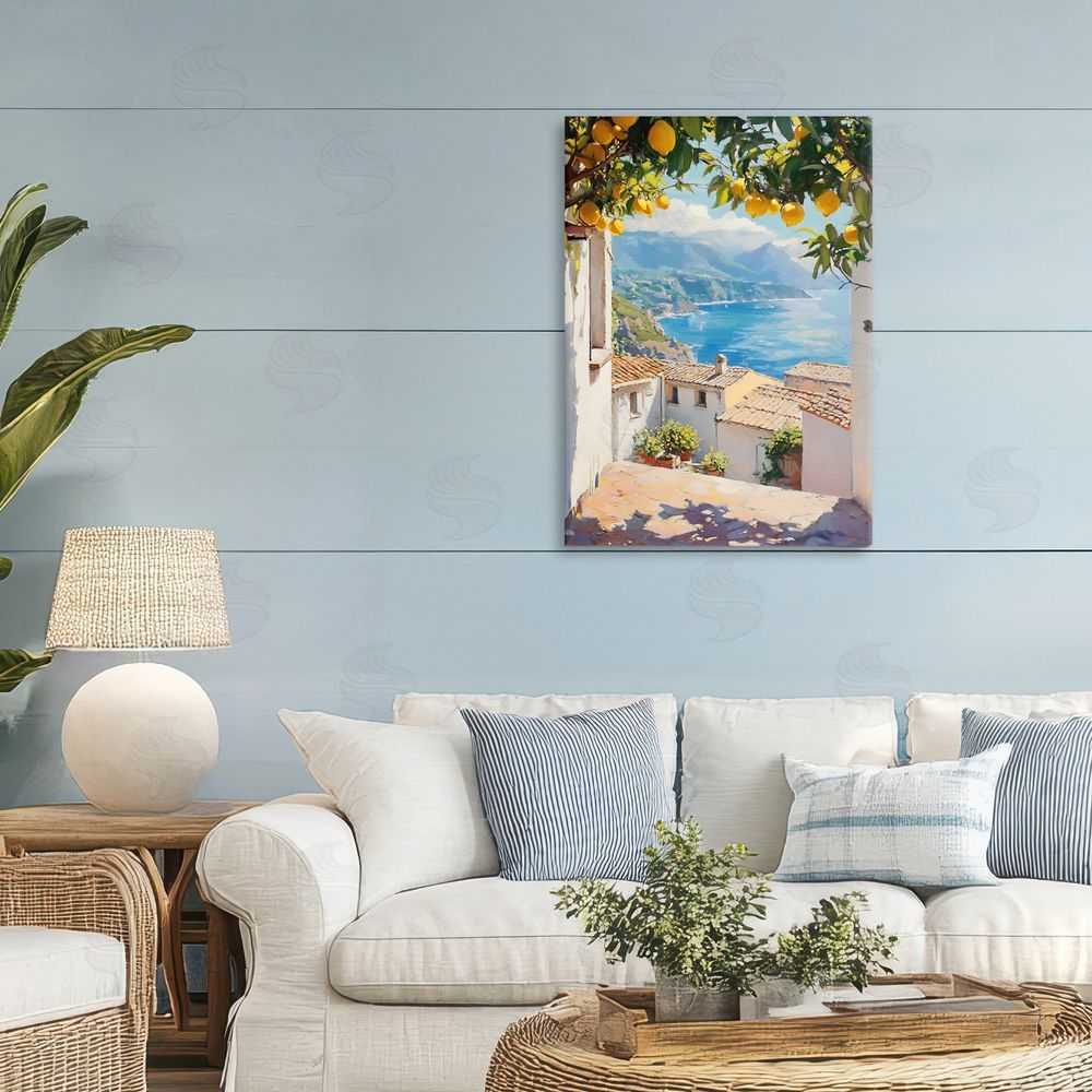 LSR Design Studio Amalfi Coast Lemon Overhang Stretched Canvas Wall Art Print in Room