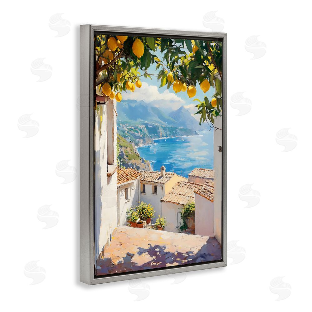 LSR Design Studio Amalfi Coast Lemon Overhang Gray Floating Frame Stretched Canvas Wall Art Print