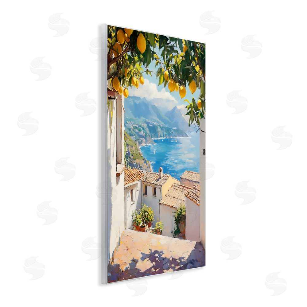LSR Design Studio Amalfi Coast Lemon Overhang Wall Plaque Art Print with White Foil Wrap