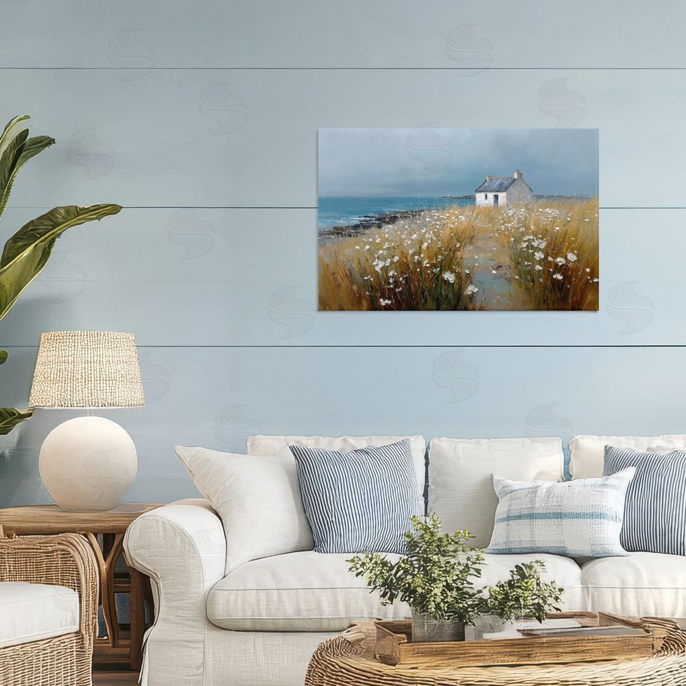 Petal Prints Design Oceanfront Cottage Wildflowers Stretched Canvas Wall Art in Room