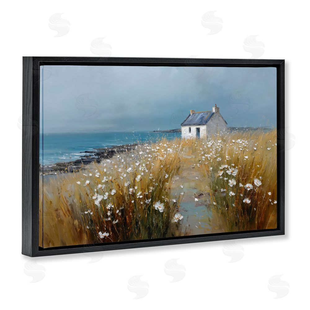 Petal Prints Design Oceanfront Cottage Wildflowers Black Floating Framed Canvas Wall Art
