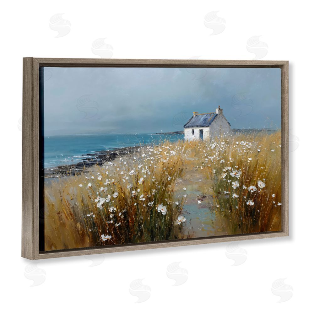 Petal Prints Design Oceanfront Cottage Wildflowers Brown Floating Framed Canvas Wall Art
