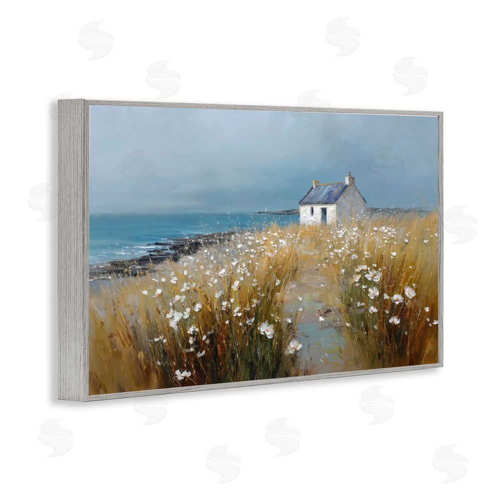 Petal Prints Design Oceanfront Cottage Wildflowers Gray Framed Giclee Wall Art