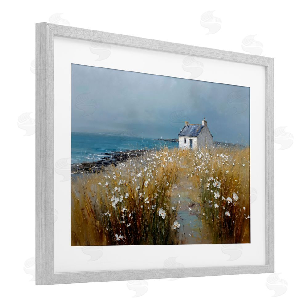 Petal Prints Design Oceanfront Cottage Wildflowers Gray Framed Print Under Glass Wall Art