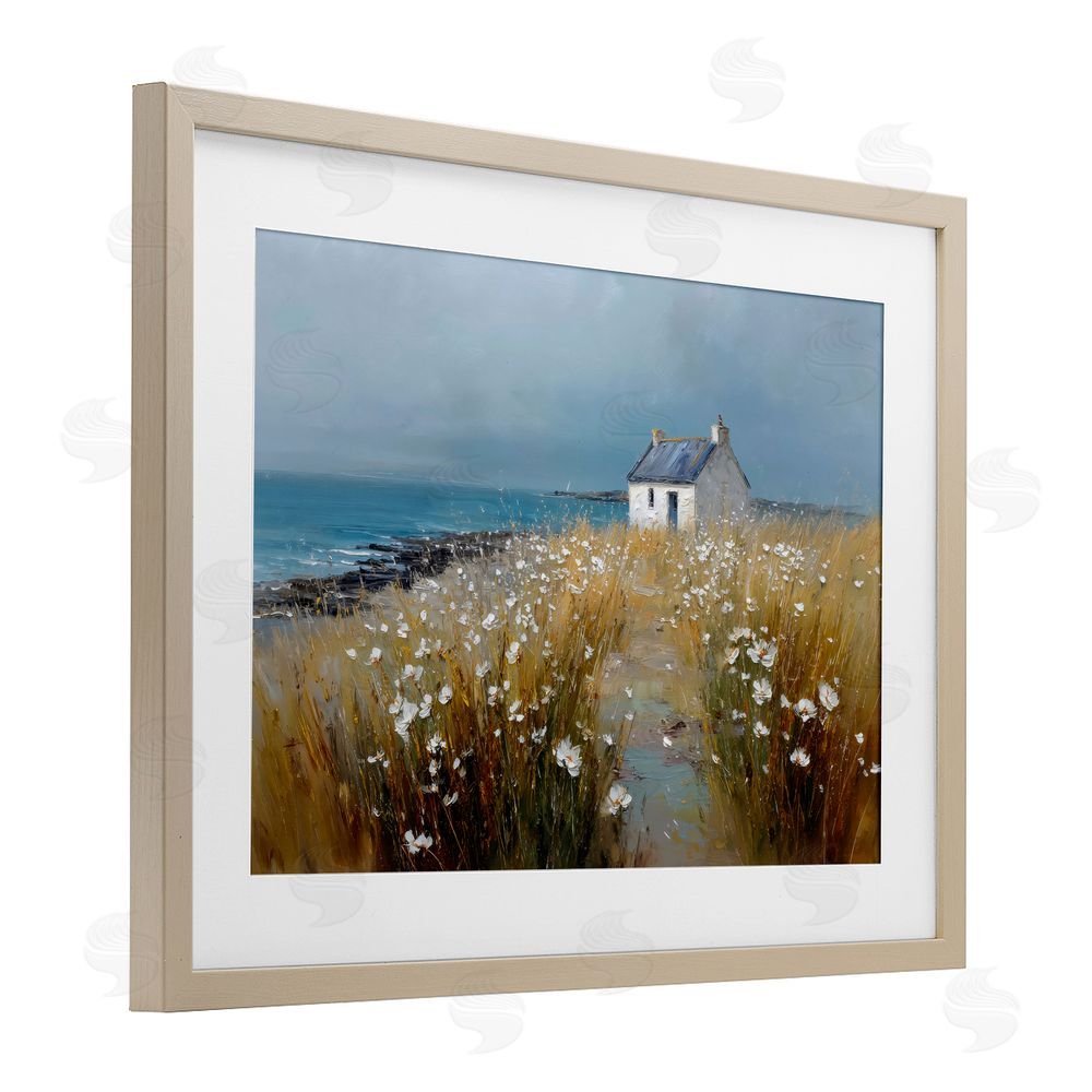 Petal Prints Design Oceanfront Cottage Wildflowers Brown Framed Print Under Glass Wall Art