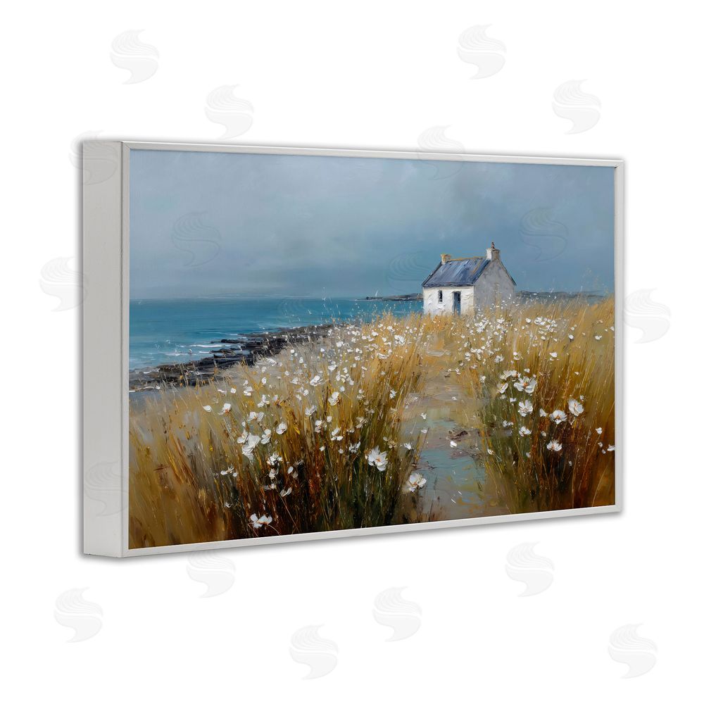 Petal Prints Design Oceanfront Cottage Wildflowers White Framed Giclee Wall Art