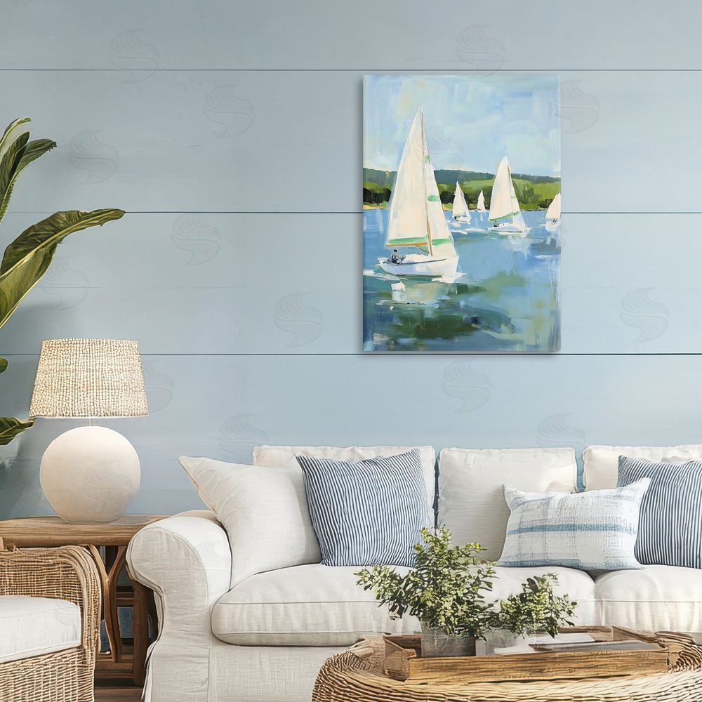 Petal Prints Design Boat Race Regatta Stretched Canvas Wall Art Print in Room