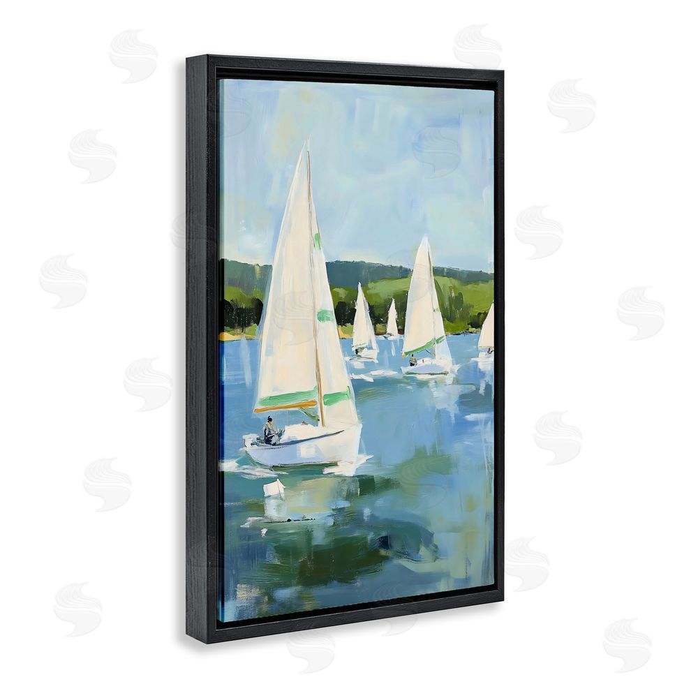Petal Prints Design Boat Race Regatta Black Floating Frame Stretched Canvas Wall Art Print