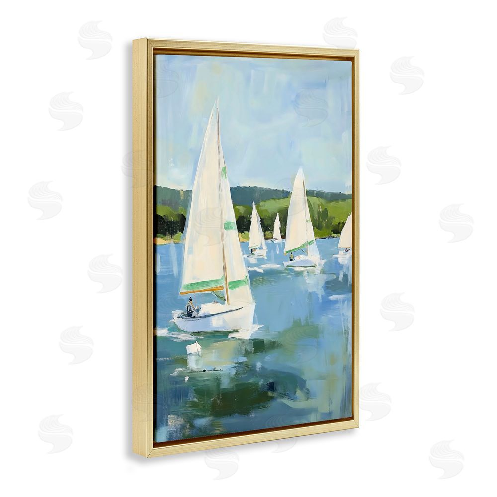 Petal Prints Design Boat Race Regatta Gold Floating Frame Stretched Canvas Wall Art Print