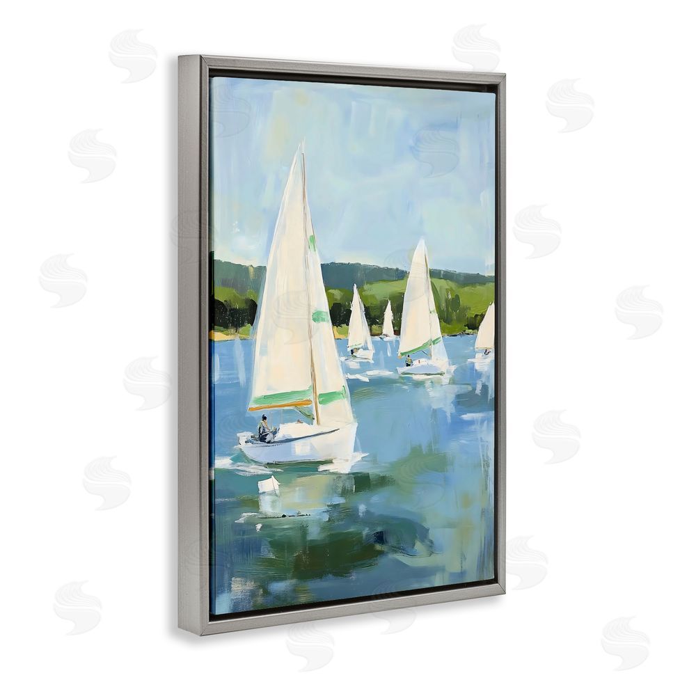 Petal Prints Design Boat Race Regatta Gray Floating Frame Stretched Canvas Wall Art Print