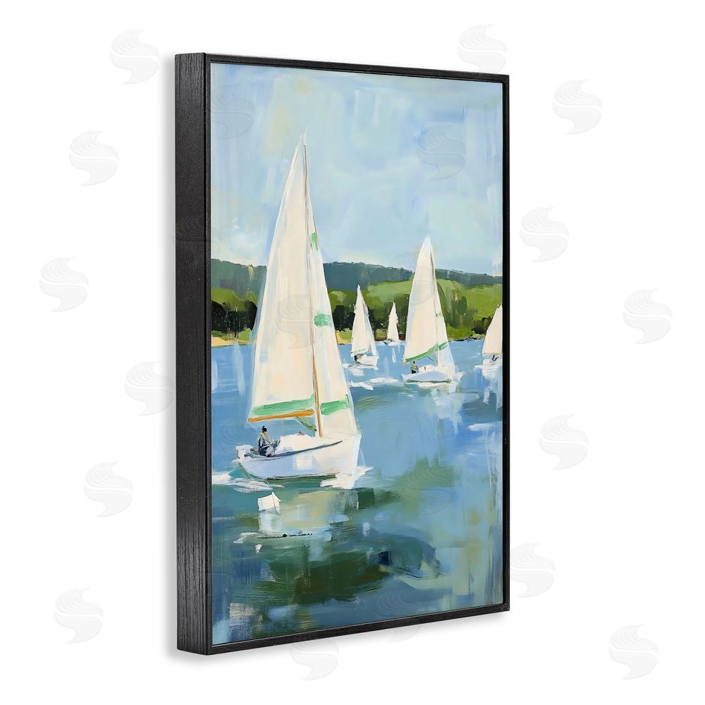 Petal Prints Design Boat Race Regatta Black Framed Giclee Wall Art Print