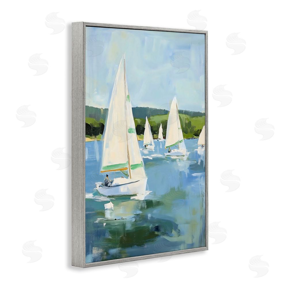 Petal Prints Design Boat Race Regatta Gray Framed Giclee Wall Art Print