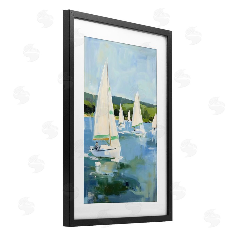 Petal Prints Design Boat Race Regatta Black Framed Print Under Glass with Matting Wall Art
