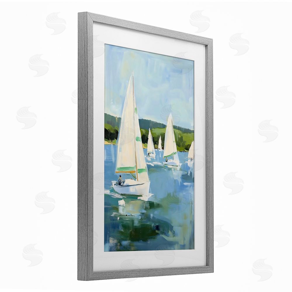 Petal Prints Design Boat Race Regatta Gray Framed Print Under Glass with Matting Wall Art