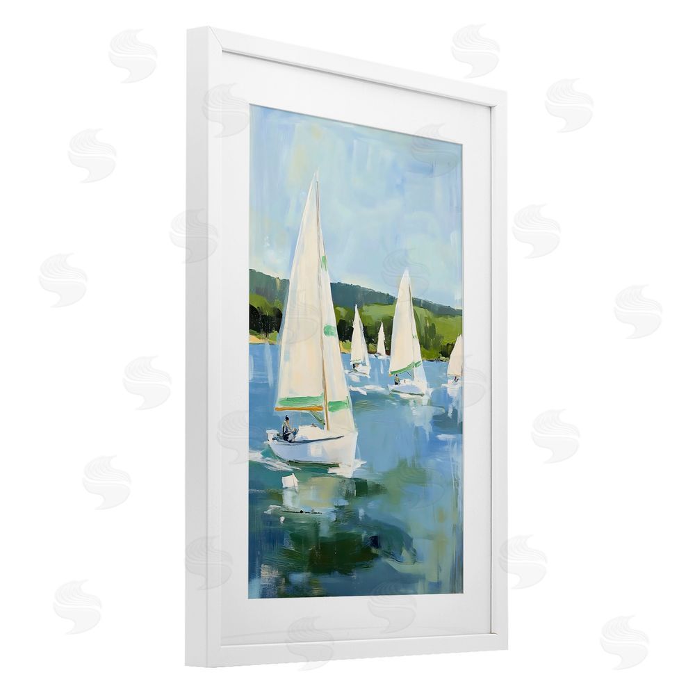 Petal Prints Design Boat Race Regatta White Framed Print Under Glass with Matting Wall Art