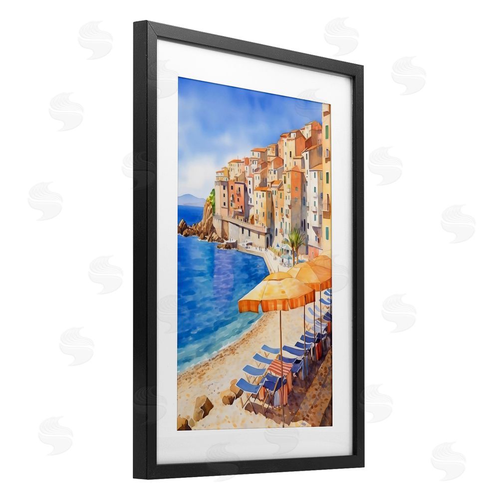 Creative Studio Beach Lounging on Mediterranean Shore Black Framed Print Under Glass with Matting Wall Art