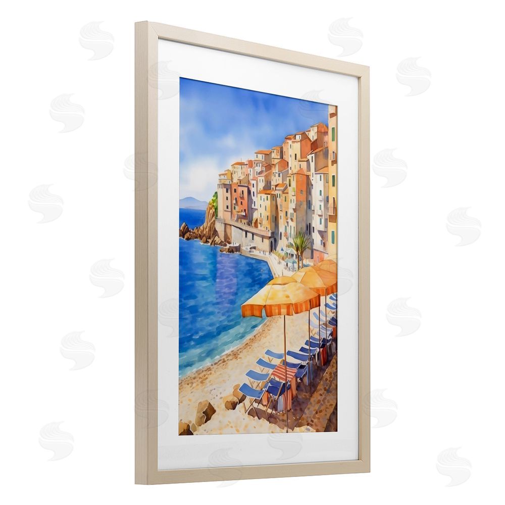 Creative Studio Beach Lounging on Mediterranean Shore Brown Framed Print Under Glass with Matting Wall Art