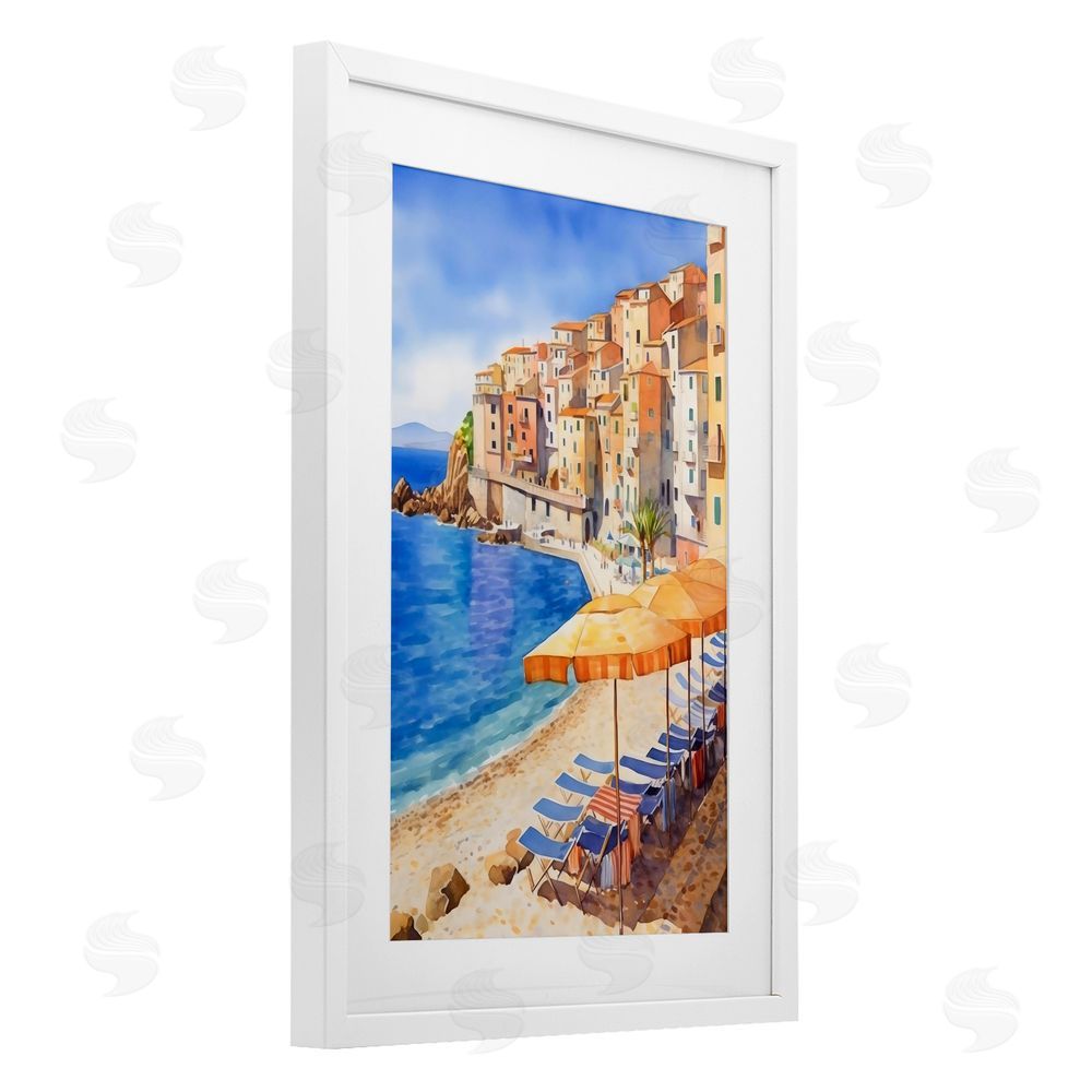 Creative Studio Beach Lounging on Mediterranean Shore White Framed Print Under Glass with Matting Wall Art