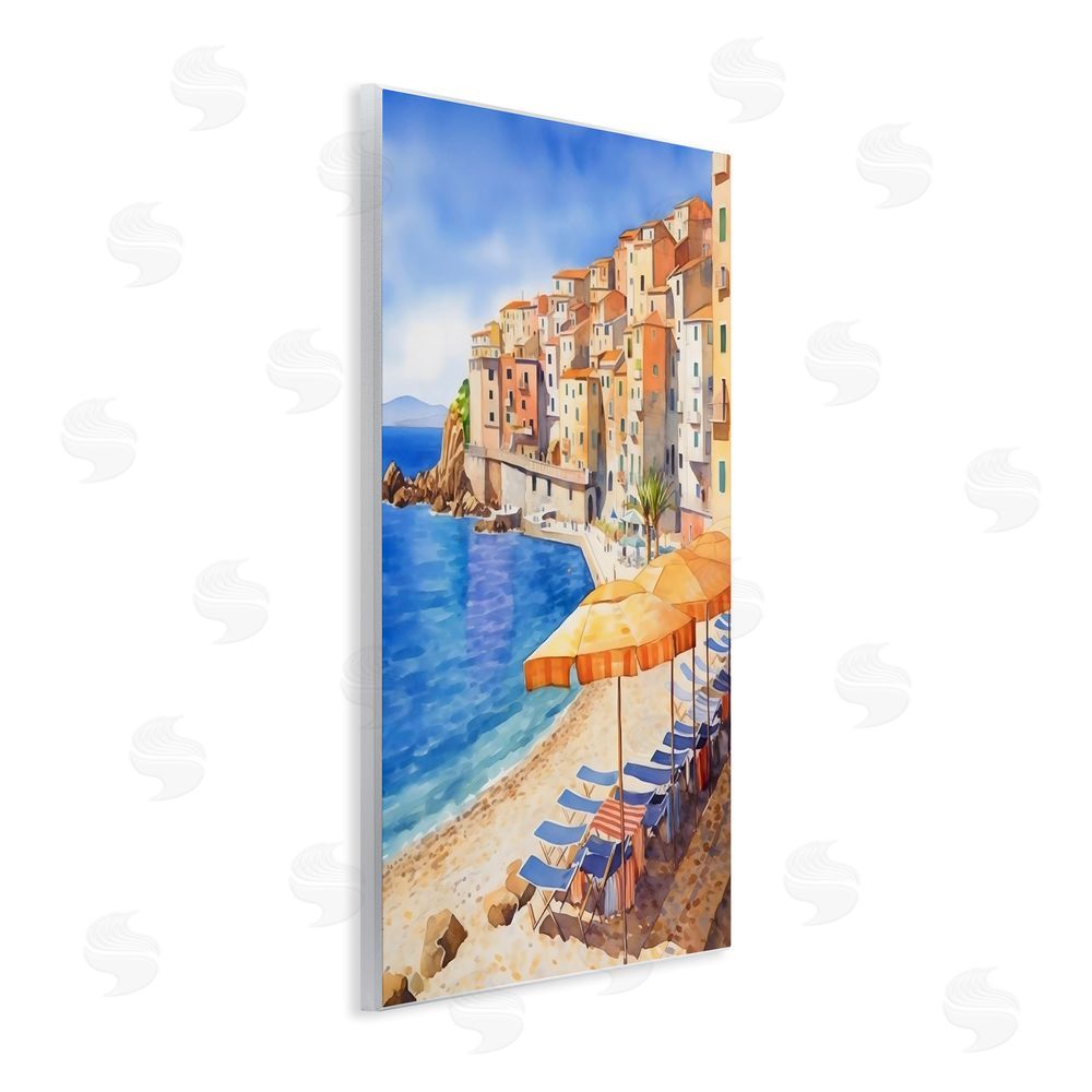 Creative Studio Beach Lounging on Mediterranean Shore Wall Plaque Art Print with White Foil Wrap