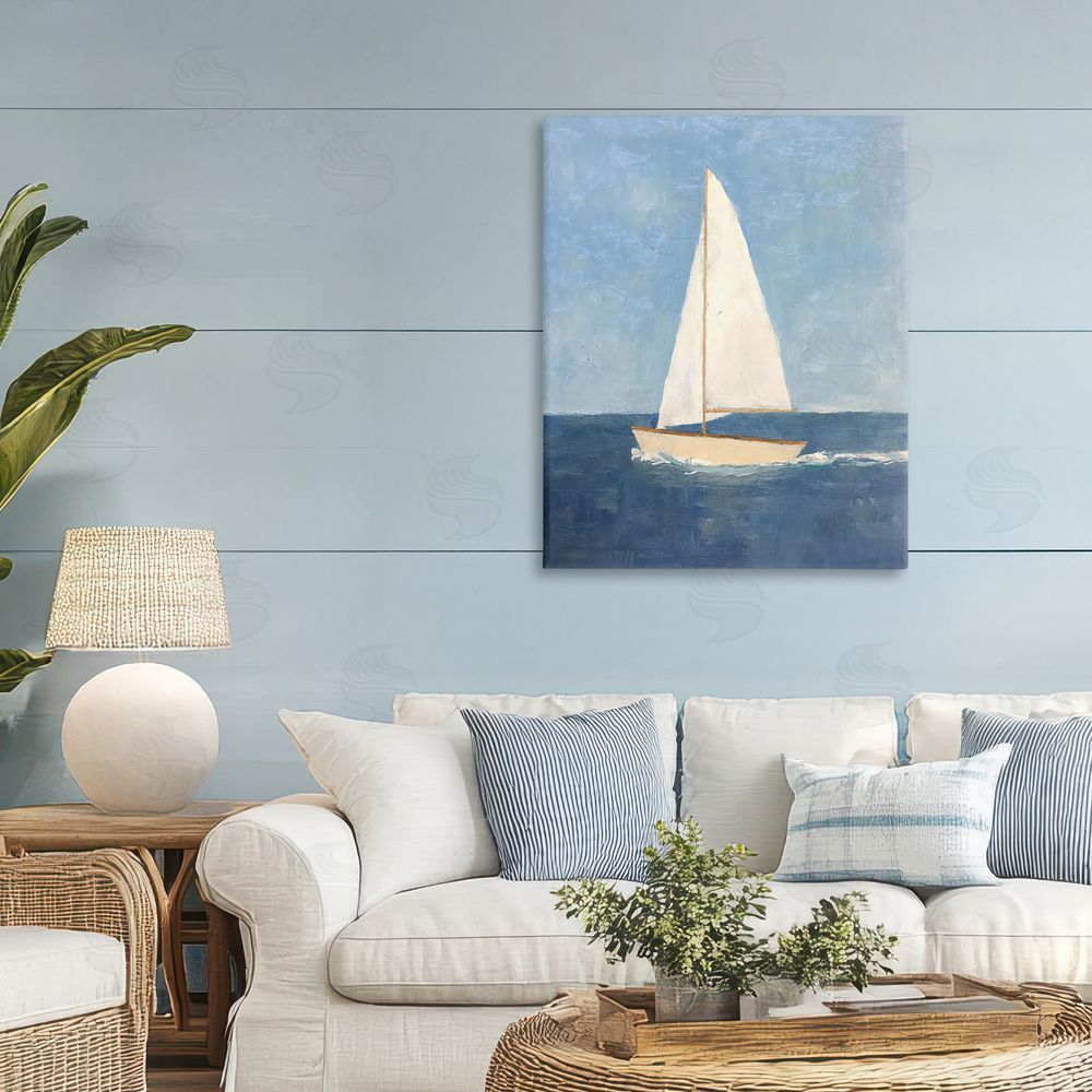 Creative Studio Deep Blue Sail at Sea Stretched Canvas Wall Art in Room