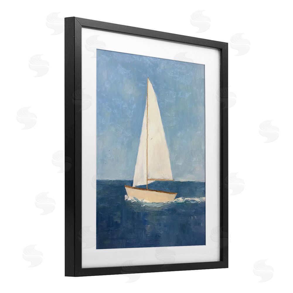 Creative Studio Deep Blue Sail at Sea Black Framed Print Under Glass Wall Art