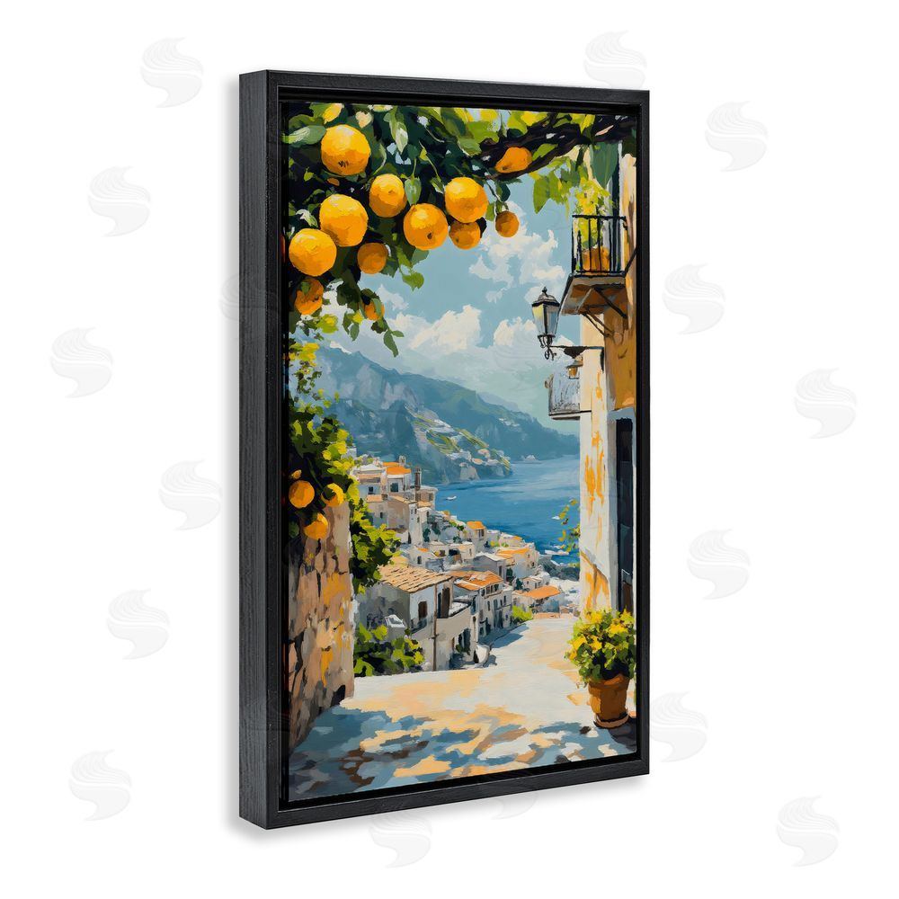 Creative Studio Lemon Tree Overlooking Coast Black Floating Framed Canvas Wall Art