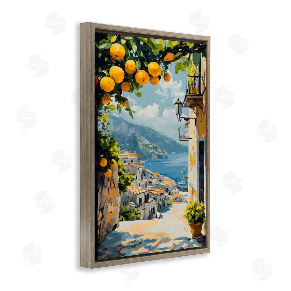 Creative Studio Lemon Tree Overlooking Coast Brown Floating Framed Canvas Wall Art