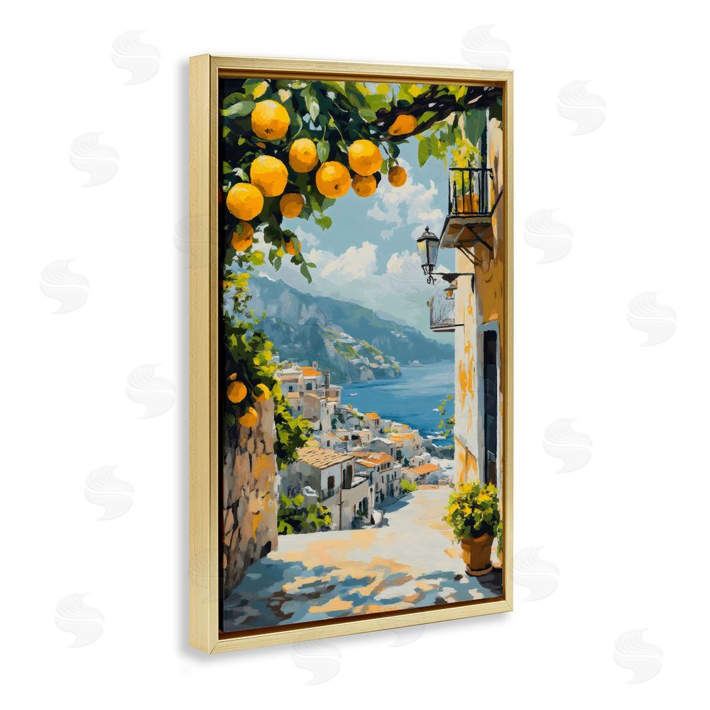 Creative Studio Lemon Tree Overlooking Coast Gold Floating Framed Canvas Wall Art