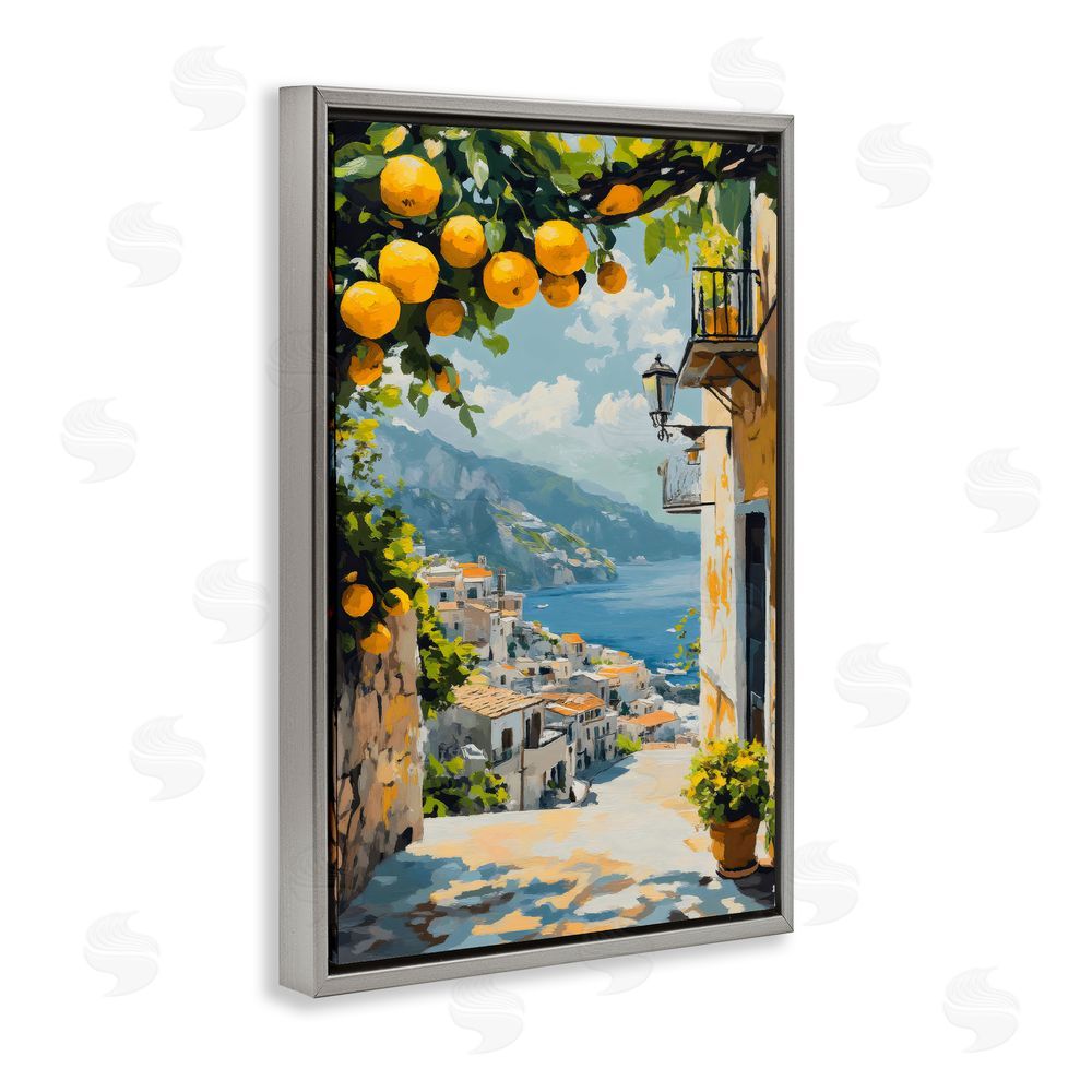 Creative Studio Lemon Tree Overlooking Coast Gray Floating Framed Canvas Wall Art
