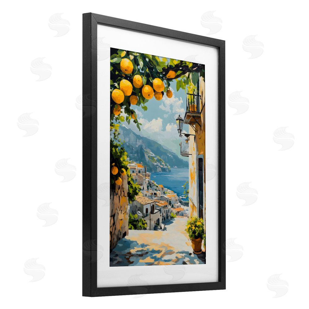 Creative Studio Lemon Tree Overlooking Coast Black Framed Print Under Glass Wall Art