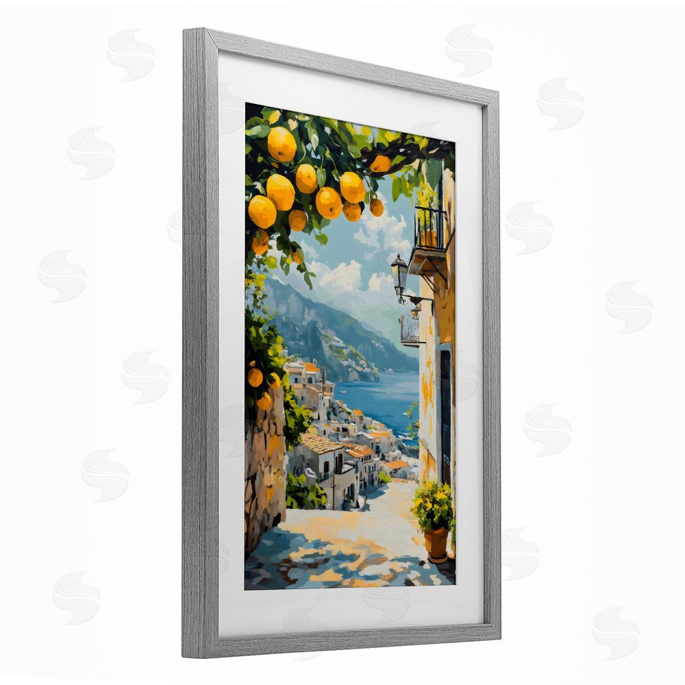 Creative Studio Lemon Tree Overlooking Coast Gray Framed Print Under Glass Wall Art