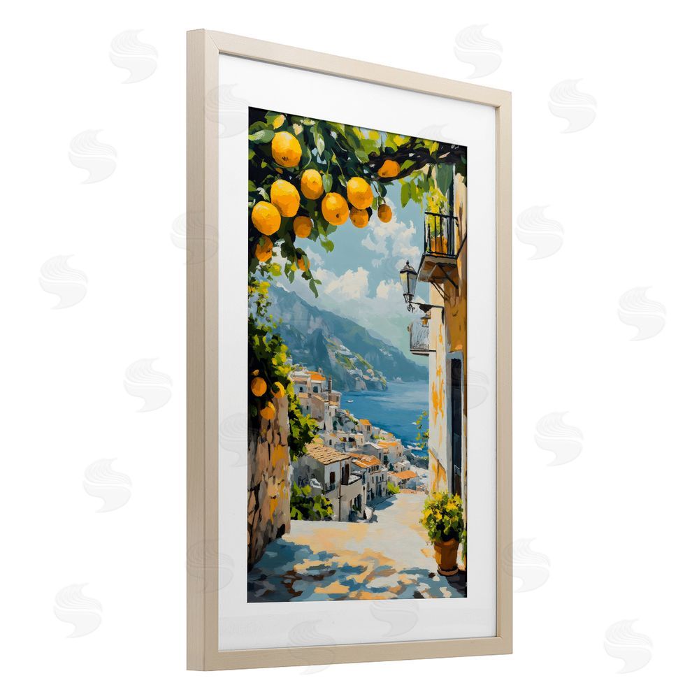 Creative Studio Lemon Tree Overlooking Coast Brown Framed Print Under Glass Wall Art